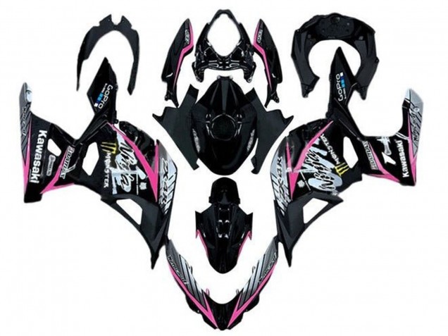 Mejores Carenados Moto Kawasaki Ninja 400 2018-2024 - Negro Brillante Rosa Blanco