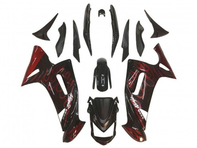 Mejores Carenados Moto Kawasaki Ninja 650 EX650 2006-2008 - Negro Brillante Rojo Llama