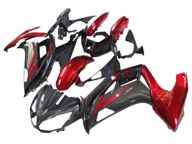 Mejores Carenados Moto Kawasaki Ninja 650 EX650 2012-2016 - Rojo Negro Falso FibraCarbono