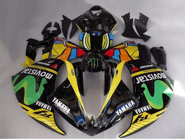 Mejores Carenados Moto Yamaha YZF R1 2012-2014 - Negro Brillante Amarillo Verde Blanco Azul MoviStar Monstruo