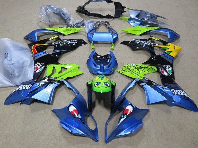 Mejores Carenados Moto BMW S1000RR 2009-2014 - Azul Verde Negro Tiburón
