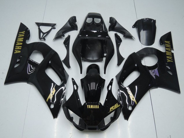 Mejores Carenados Moto Yamaha YZF R6 1998-2002 - Negro Brillante Oro Calcomanías