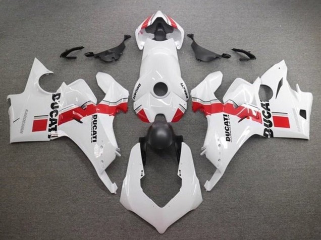 Mejores Carenados Moto Ducati Panigale V4 V4S 2020-2021 - Blanco Rojo Raya