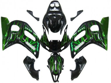 Mejores Carenados Moto Yamaha YZF 600 R6 1998-2002 - Negro Brillante Verde Llama
