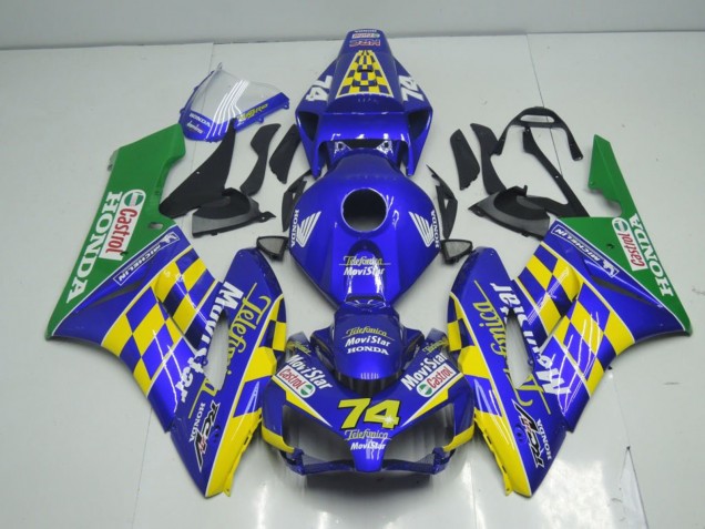 Mejores Carenados Moto Honda CBR1000RR 2004-2005 - Azul Amarillo Verde MoviStar