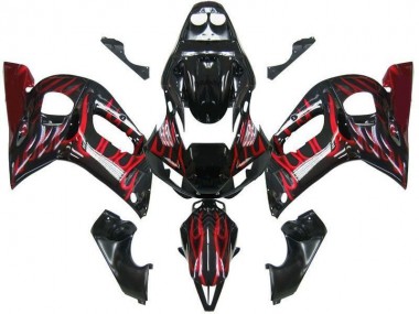 Mejores Carenados Moto Yamaha YZF 600 R6 1998-2002 - Negro Brillante Rojo Llama