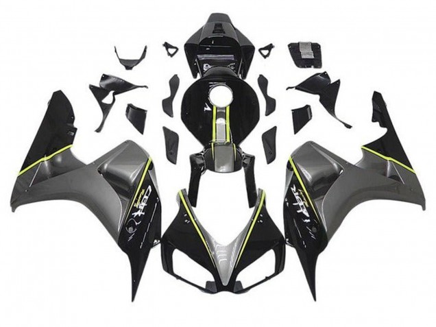 Mejores Carenados Moto Honda CBR1000RR 2006-2007 - Gris Negro Brillante Amarillo Raya