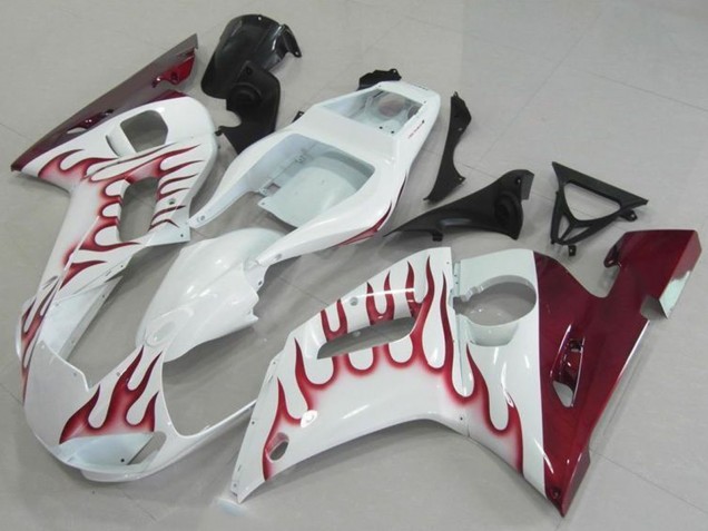 Mejores Carenados Moto Yamaha YZF R6 1998-2002 - Blanco Rojo Llama