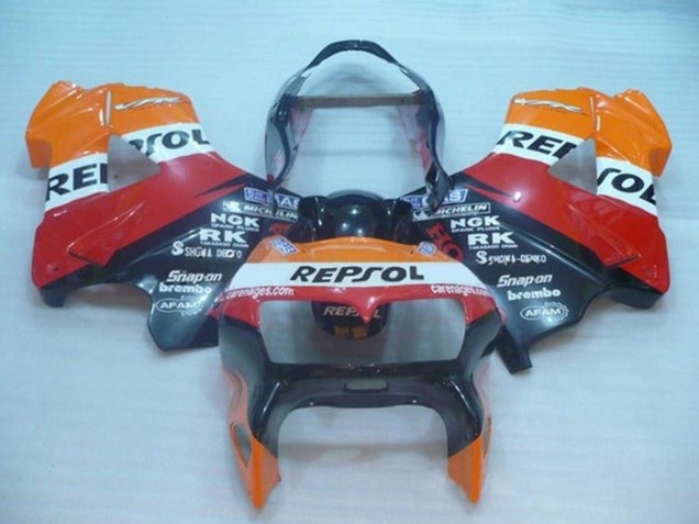 Mejores Carenados Moto Honda VFR 800 1998-2001 - Naranja Blanco Rojo Negro Repsol