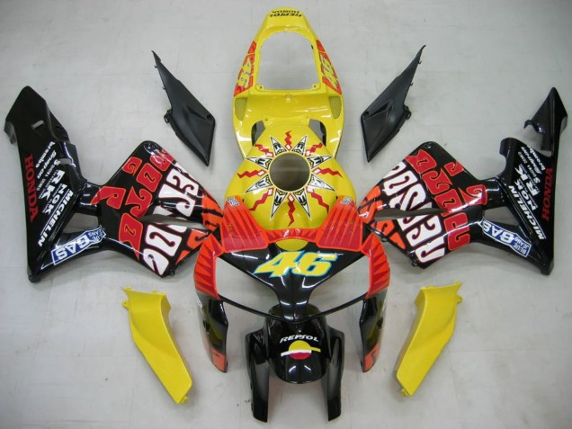 Mejores Carenados Moto Honda CBR600RR 2005-2006 - Negro Amarillo Rossi