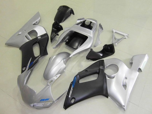 Mejores Carenados Moto Yamaha YZF R6 1998-2002 - Plata Negro Mate Azul Calcomanía