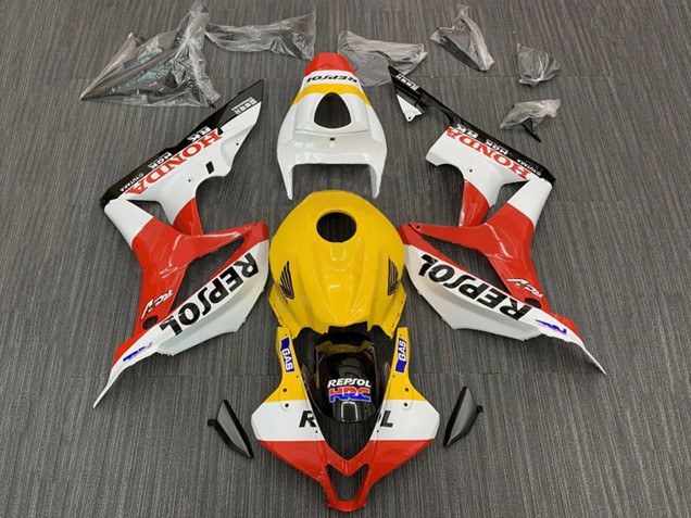Mejores Carenados Moto Honda CBR600RR 2007-2008 - Amarillo Blanco Rojo Negro Brillante Repsol HRC