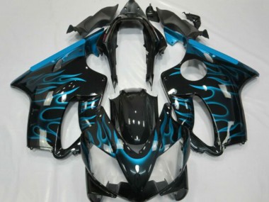 Mejores Carenados Moto Honda CBR600 F4i 2001-2003 - Negro Brillante Azul Claro Llama