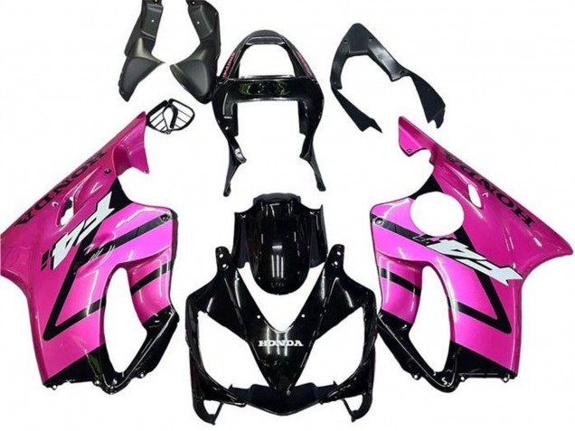 Mejores Carenado Moto Honda CBR600 F4i 2001-2003 - Rosa Negro Brillante Raya