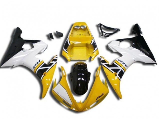 Mejores Carenado Moto Yamaha YZF R6 2003-2004 - Amarillo Blanco Negro Brillante