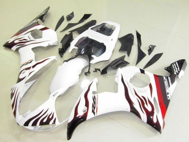 Mejores Carenados Moto Yamaha YZF R6 2003-2004 - Blanco Rojo Negro Llama Michelin