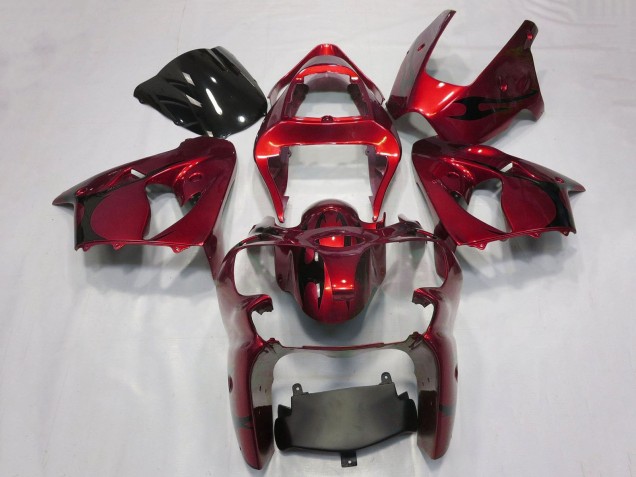 Mejores Carenados Moto Kawasaki ZX6R 2000-2002 - Rojo Caramelo Negro Tribal