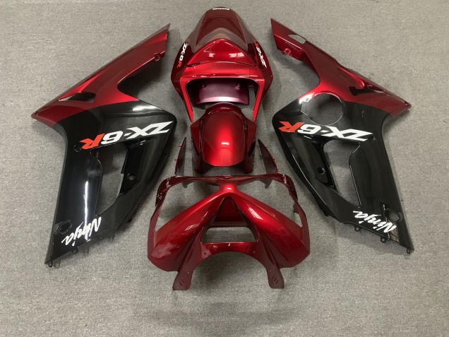 Mejores Carenados Moto Kawasaki ZX6R 2003-2004 - Rojo Negro Brillante Blanco Ninja