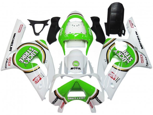 Mejores Carenados Moto Kawasaki ZX6R 2003-2004 - Blanco Verde Motul Lucky Strike