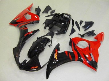 Mejores Carenados Moto Yamaha YZF R6 2003-2004 - Negro Brillante Rojo Llama