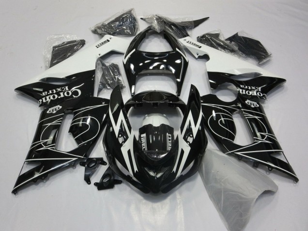 Mejores Carenados Moto Kawasaki ZX6R 2005-2006 - Negro Brillante Blanco Corona Extra Tribal