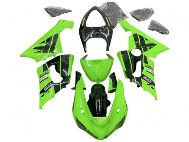 Mejores Carenados Moto Kawasaki ZX6R 2005-2006 - Verde Claro Negro Castrol