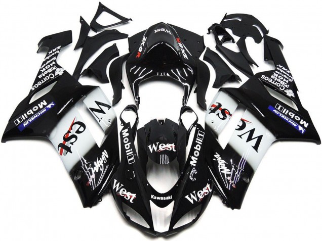 Mejores Carenados Moto Kawasaki ZX6R 2007-2008 - Negro Blanco West Mobil