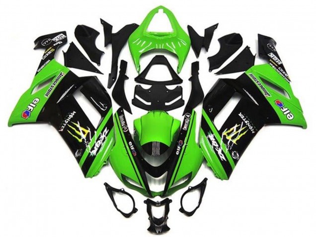 Mejores Carenados Moto Kawasaki ZX6R 2007-2008 - Verde Negro Monstruo Elf