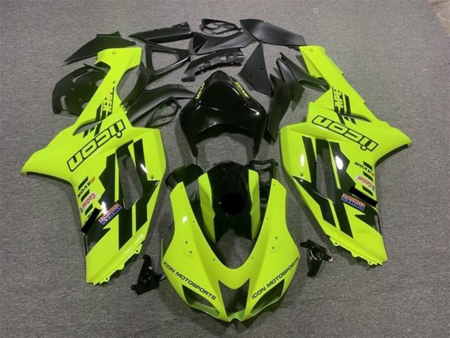 Mejores Carenados Moto Kawasaki ZX6R 2007-2008 - Neon Amarillo Negro Icon