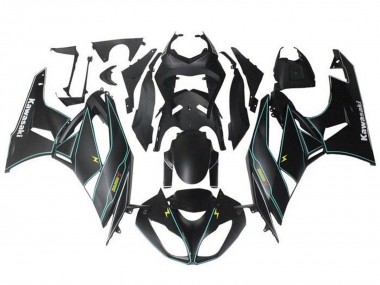 Mejores Carenados Moto Kawasaki ZX6R 2009-2012 - Negro Mate Azul Amarillo Raya