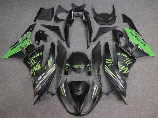 Mejores Carenados Moto Kawasaki ZX6R 2009-2012 - Negro Mate Verde Monstruo