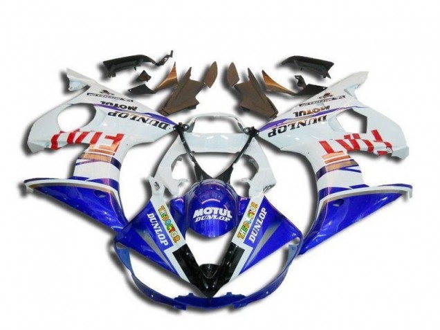 Mejores Carenados Moto Yamaha YZF R6 2003-2004 - Blanco Azul Rojo Fiat Motul Dunlop Michelin