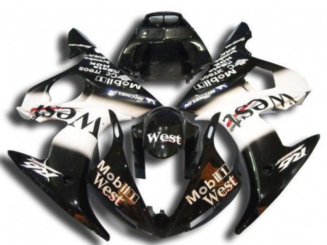 Mejores Carenados Moto Yamaha YZF R6 2003-2004 - Negro Brillante Blanco Mobil West Michelin