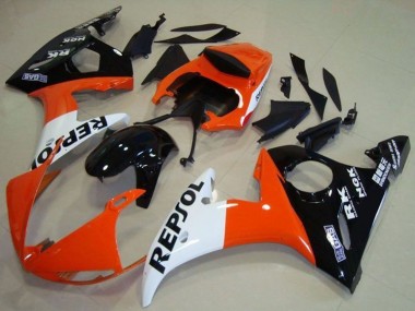 Mejores Carenado Moto Yamaha YZF R6 2003-2004 - Naranja Blanco Negro Brillante Repsol