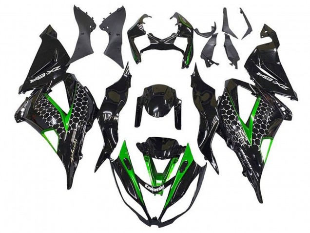 Mejores Carenados Moto Kawasaki ZX6R 2013-2018 - Negro Brillante Verde Blanco Honeycomb