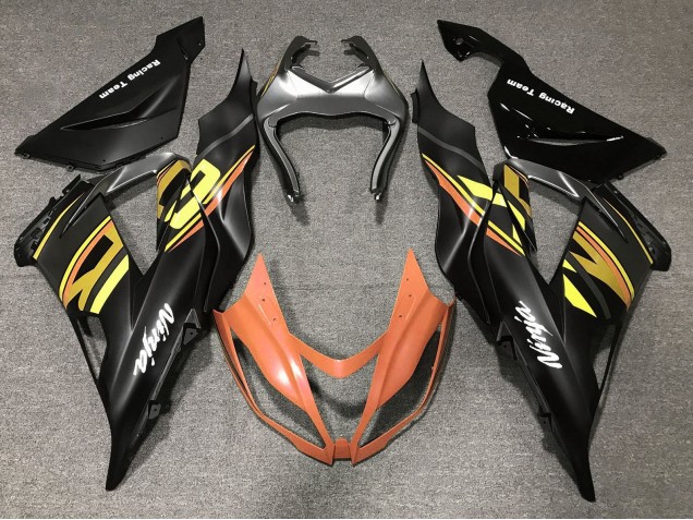 Mejores Carenados Moto Kawasaki ZX6R 2013-2018 - Negro Mate Naranja Oro