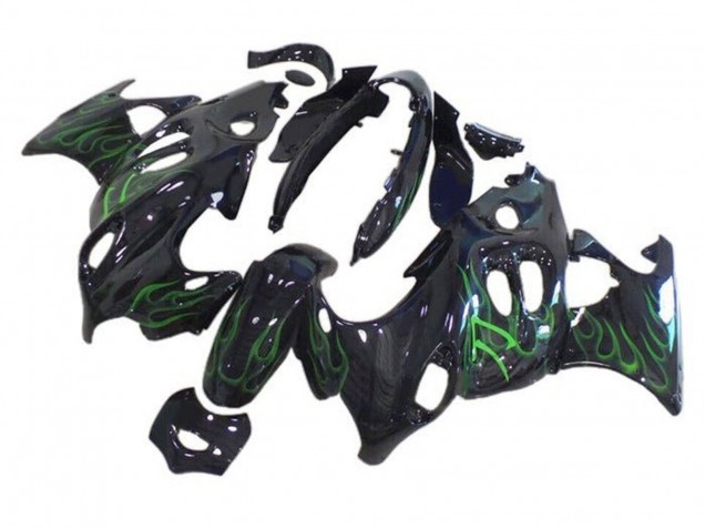 Mejores Carenados Moto Suzuki GSX600F/GSX750F 2004-2006 - Negro Brillante Verde Llama
