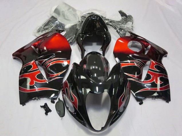 Mejores Carenados Moto Suzuki GSXR 1300 Hayabusa 1996-2007 - Negro Brillante Rojo Tribal
