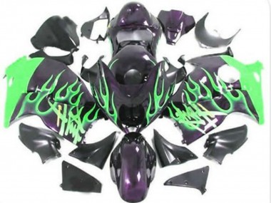 Mejores Carenados Moto Suzuki GSXR 1300 Hayabusa 1996-2007 - Negro Brillante Verde Llama