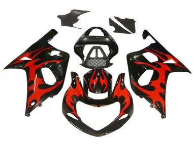 Mejores Carenados Moto Suzuki GSXR1000 2000-2002 - Negro Brillante Rojo Tribal