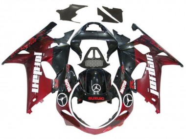 Mejores Carenados Moto Suzuki GSXR1000 2000-2002 - Negro Brillante Rojo Oscuro Jordan