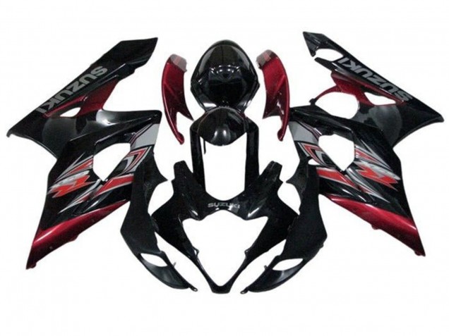 Mejores Carenados Moto Suzuki GSXR 1000 2005-2006 - Negro Brillante Rojo Plata