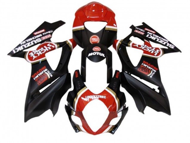 Mejores Carenados Moto Suzuki GSXR 1000 2005-2006 - Negro Mate Rojo Lucky Strike