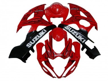 Mejores Carenados Moto Suzuki GSXR 1000 2005-2006 - Rojo Negro Llama Blanco