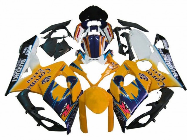 Mejores Carenados Moto Suzuki GSXR 1000 2005-2006 - Blanco Amarillo Azul Negro Corona