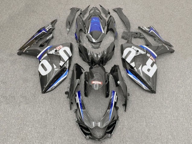 Mejores Carenados Moto Suzuki GSXR1000 2017-2024 - Falso FibraCarbono Blanco Azul
