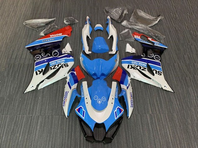 Mejores Carenados Moto Suzuki GSXR1000 2017-2024 - Blanco Azul Raya Rojo Motul