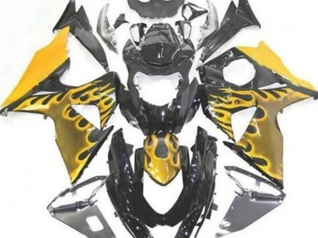 Mejores Carenados Moto Suzuki GSXR 1000 2009-2016 - Negro Brillante Amarillo Llama