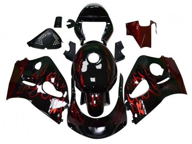 Mejores Carenados Moto Suzuki GSXR 600 / GSXR 750 1996-2000 - Negro Rojo Llama