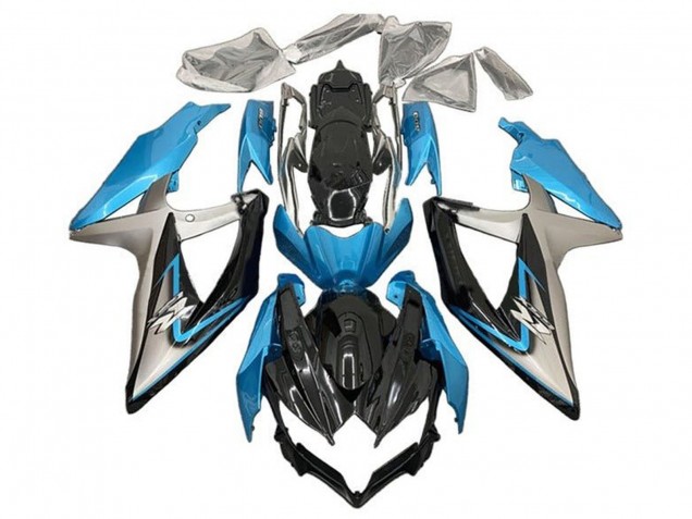 Mejores Carenados Moto Suzuki GSXR 600 / GSXR 750 2008-2010 - Azul Claro Plata Negro Brillante